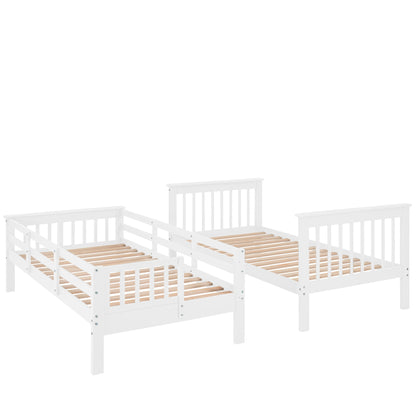 Twin Over Twin Stairway Bunk Bed With Storage And Guard Rail For Bedroom - White