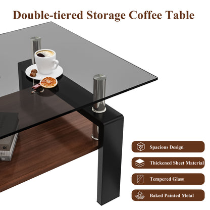 Modern Rectangular Coffee Table With Tempered Glass Top Layer - Gray