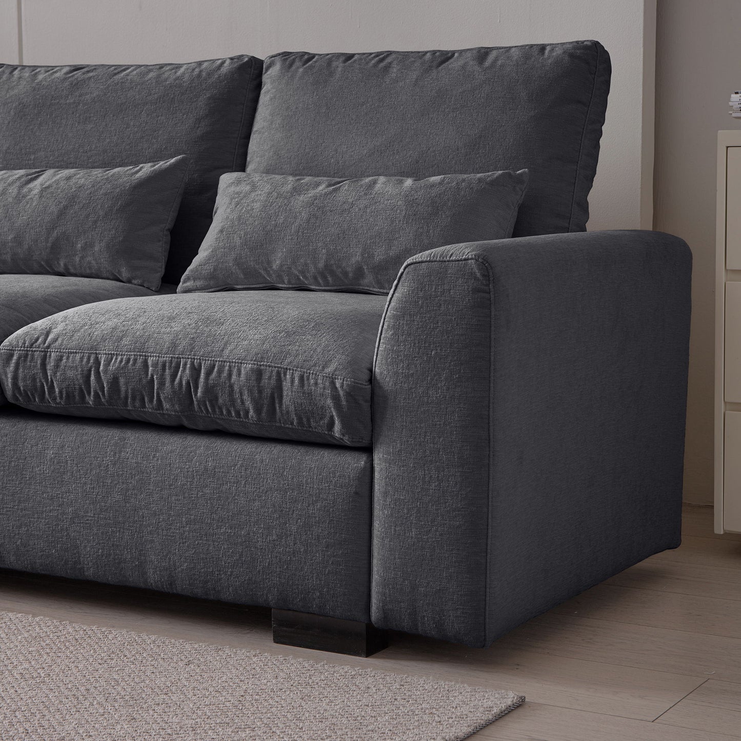 Modern Modular L Shaped Chenille Sofa Couch Reversible Ottoman With Storage Removable And Washable Cushions Sofa With USB Ports & Cup Holder For Living Room - Dark Gray