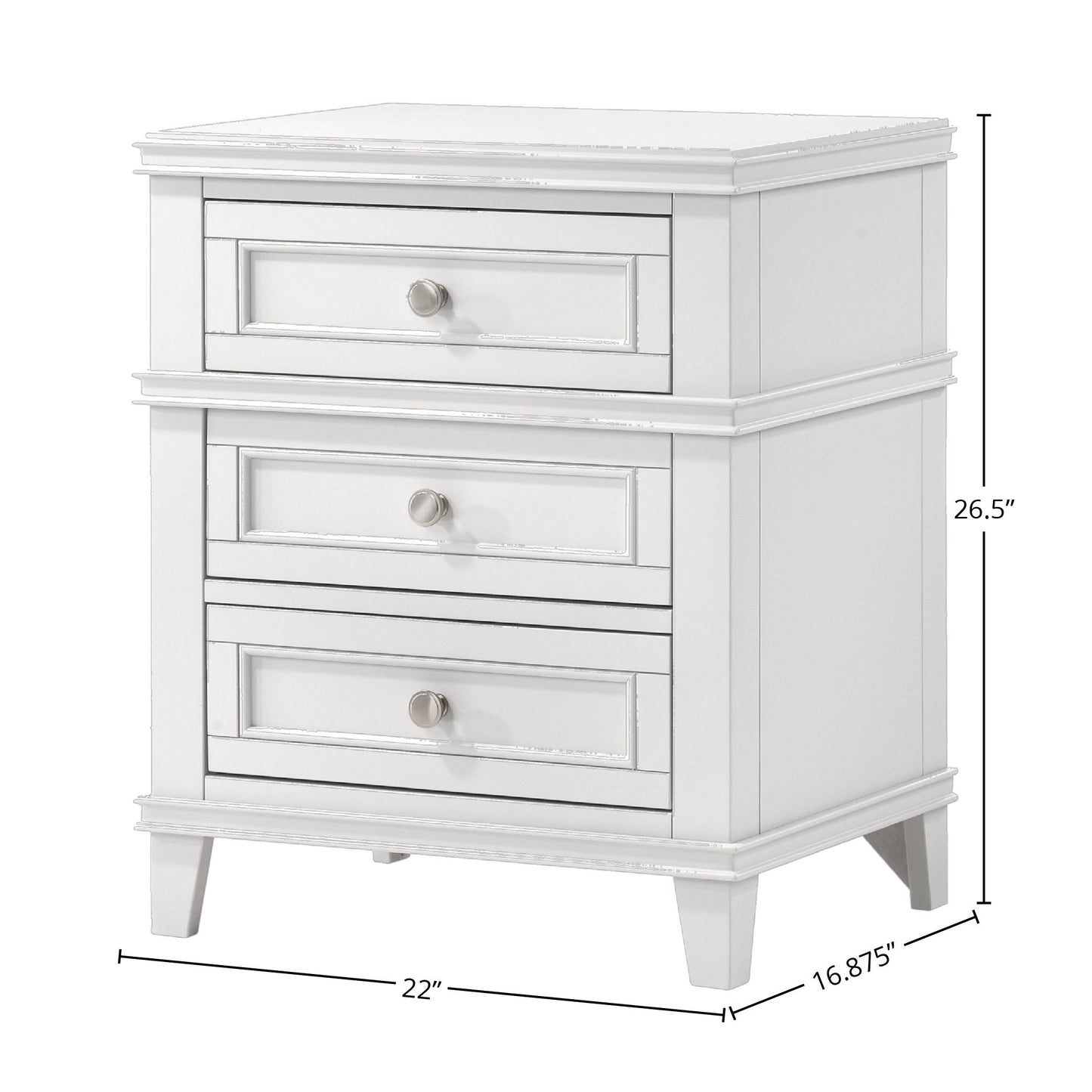 3 Drawer Nightstand With USB - White