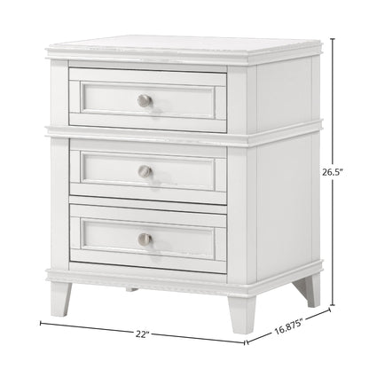 3 Drawer Nightstand With USB - White
