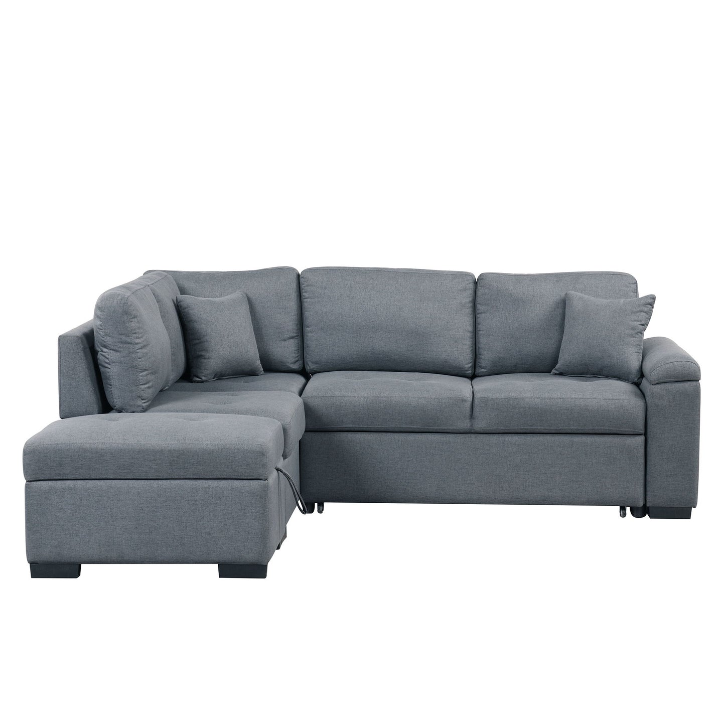 Sleeper Sectional Sofa, L-Shape Corner Couch Sofa - Bed With Storage Ottoman & Hidden Arm Storage & USB Charge For Living Room Apartment - Dark Gray