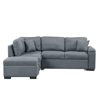 Sleeper Sectional Sofa, L-Shape Corner Couch Sofa - Bed With Storage Ottoman & Hidden Arm Storage & USB Charge For Living Room Apartment - Dark Gray