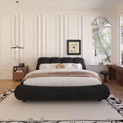 King Size Luxury Upholstered Platform Bed With Oversized Padded Backrest And Solid Wood Frame, Suitable For Multiple Heights Of Mattresses - Black