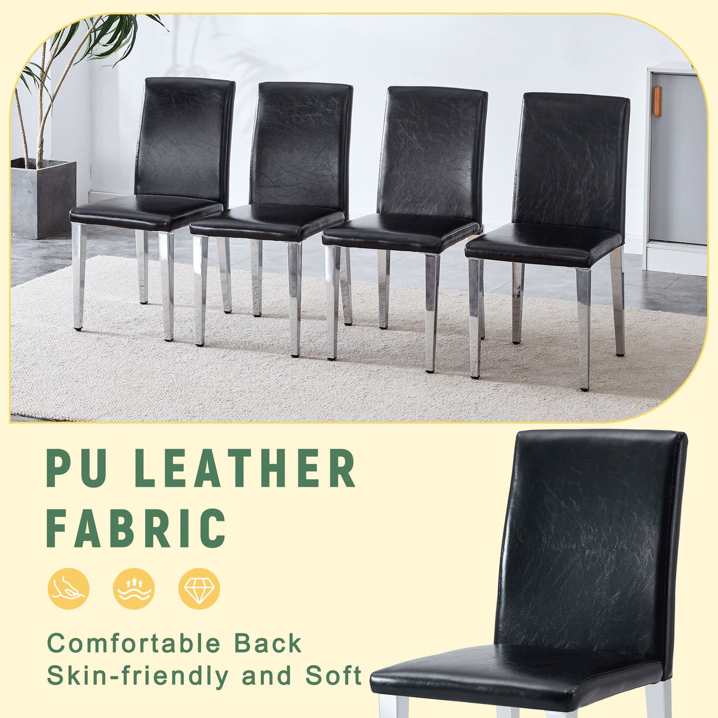 (Set of 2) Backrest Chairs With Metal Legs, They Are Ideally Suited For Minimalist And Contemporary Home Styles - Black / Silver