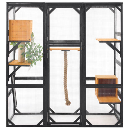 Outdoor Cat House, Diy Cat Enclosure With Double Enter Doors - Black Brown