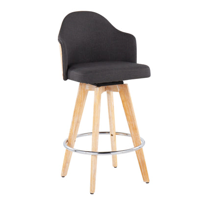 Ahoy - Contemporary Fixed Height Counter Stool With Legs / Round Footrest (Set of 2) - Charcoal / Natural