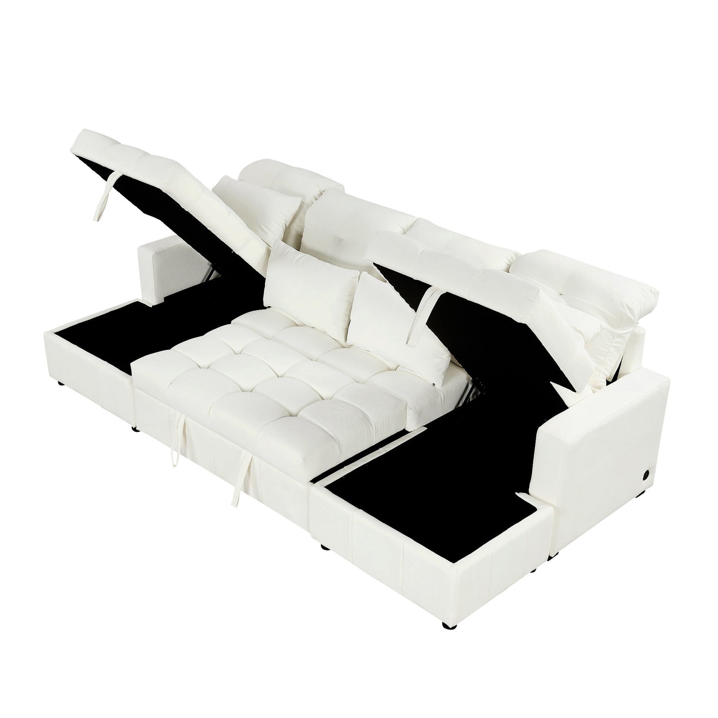 Oversized U - Shaped Sofa Versatile Sectional Sofa Pull Out Sofa Bed With Double Storage Chaise Lounges And 2 USB Ports For Living Room - Beige