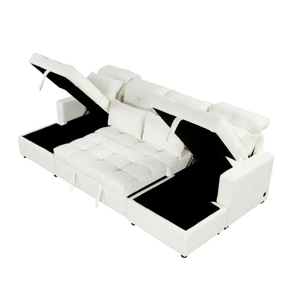 Oversized U - Shaped Sofa Versatile Sectional Sofa Pull Out Sofa Bed With Double Storage Chaise Lounges And 2 USB Ports For Living Room - Beige