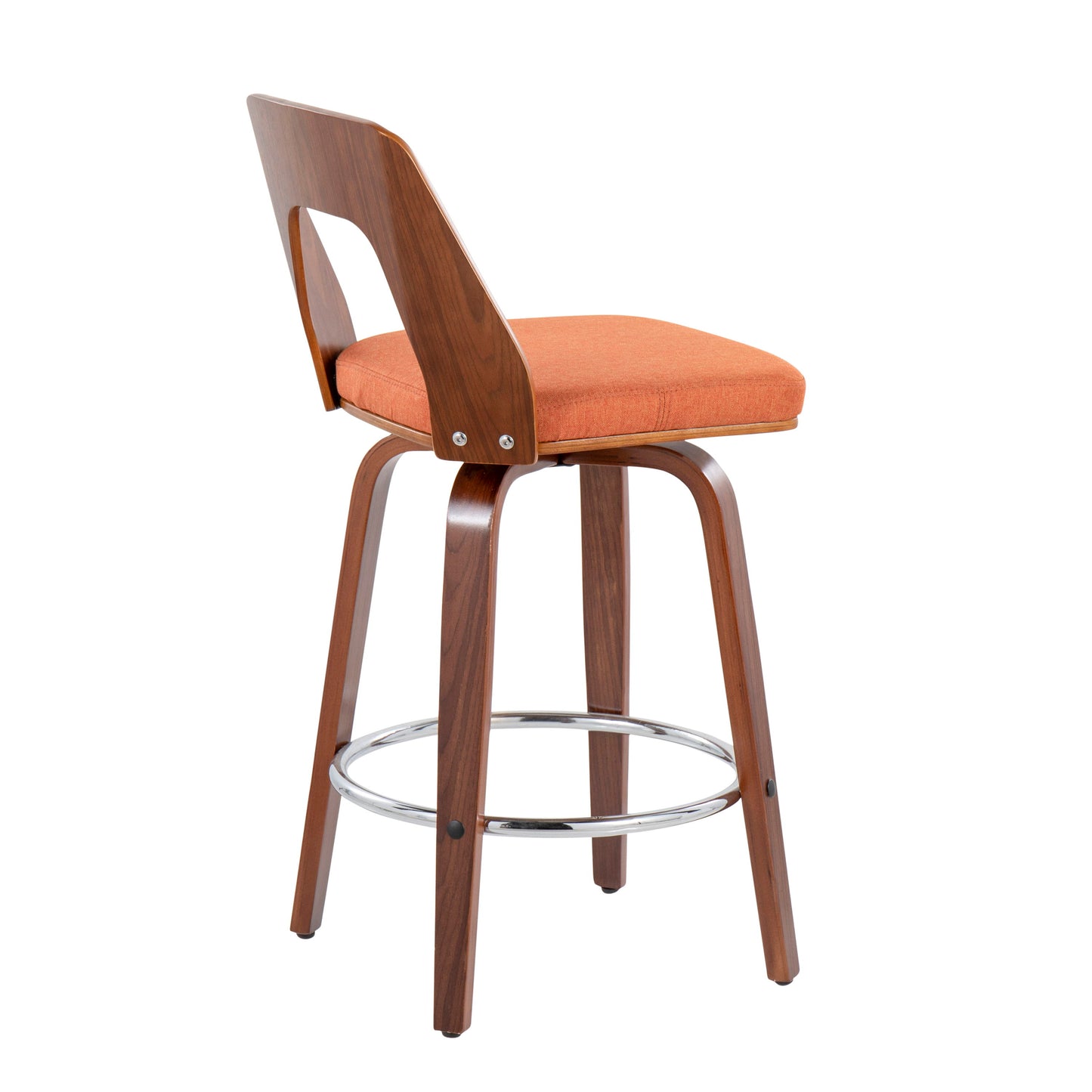 Trilogy - Mid-Century Modern Counter Stool (Set of 2) - Walnut / Orange