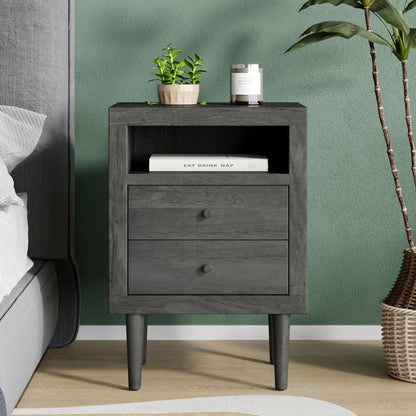 Nystrom - Mid Century Modern 2 Drawer Nightstand - Gray