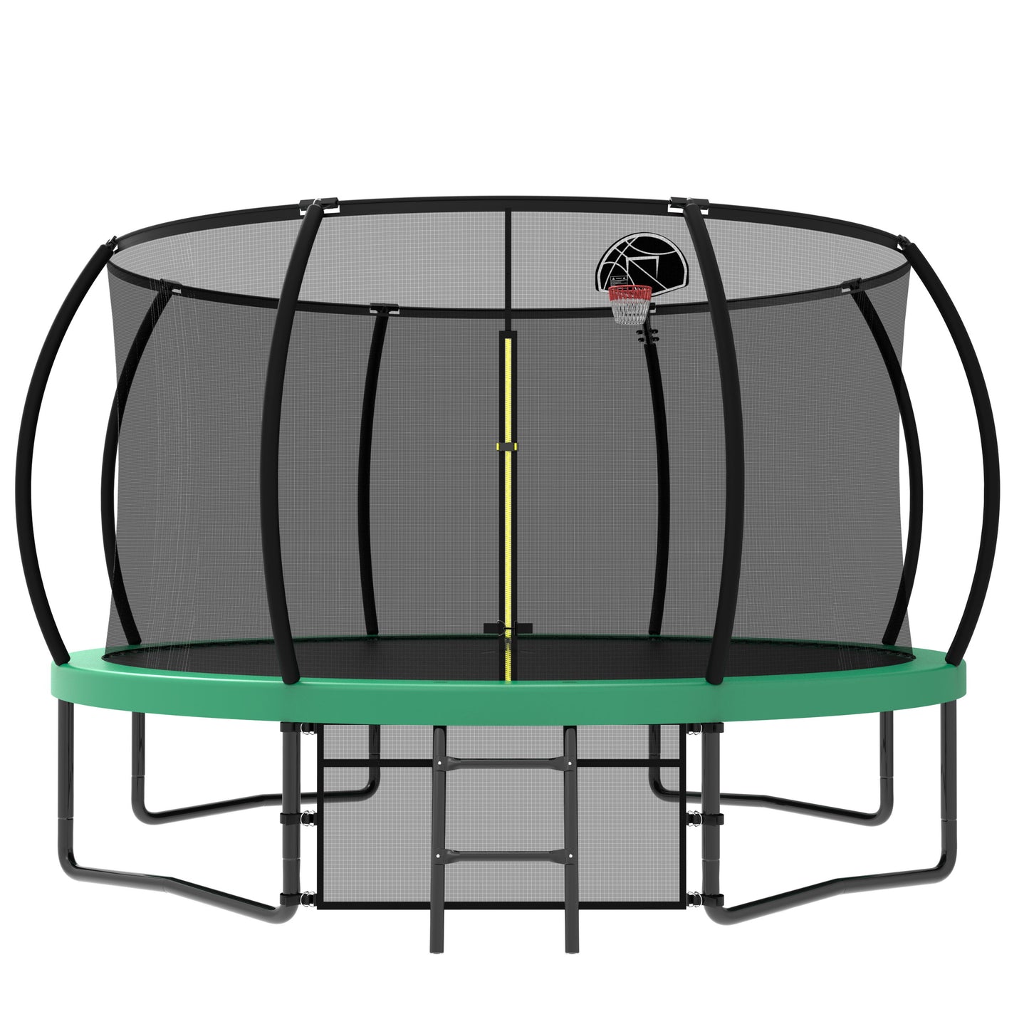 12Ft Recreational Kids Trampoline With Safety Enclosure Net & Ladder, Outdoor Recreational Trampolines - Green