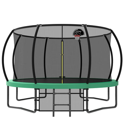 12Ft Recreational Kids Trampoline With Safety Enclosure Net & Ladder, Outdoor Recreational Trampolines - Green