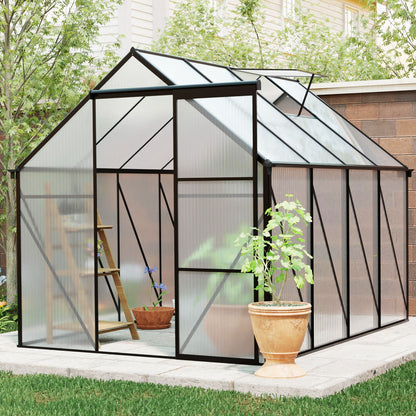 6X8 Ft Polycarbonate Greenhouse Raised Base And Anchor Aluminum Heavy Duty Walk-In Greenhouses For Outdoor Backyard In All Season - Black