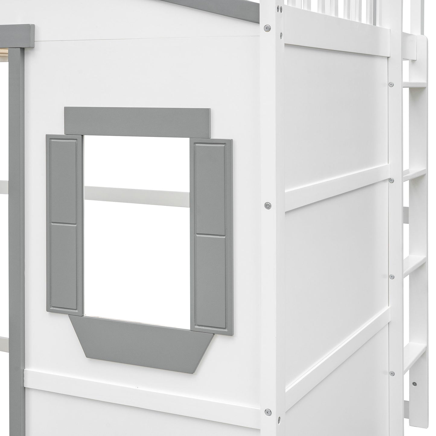 Full Size House Loft Bed With Ladder - White / Gray