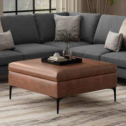 Rebecca - Coffee Table Storage Ottoman With Lift Up Lid - Brown