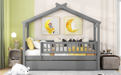 Twin Size House Bed & Twin Size Trundle - Gray