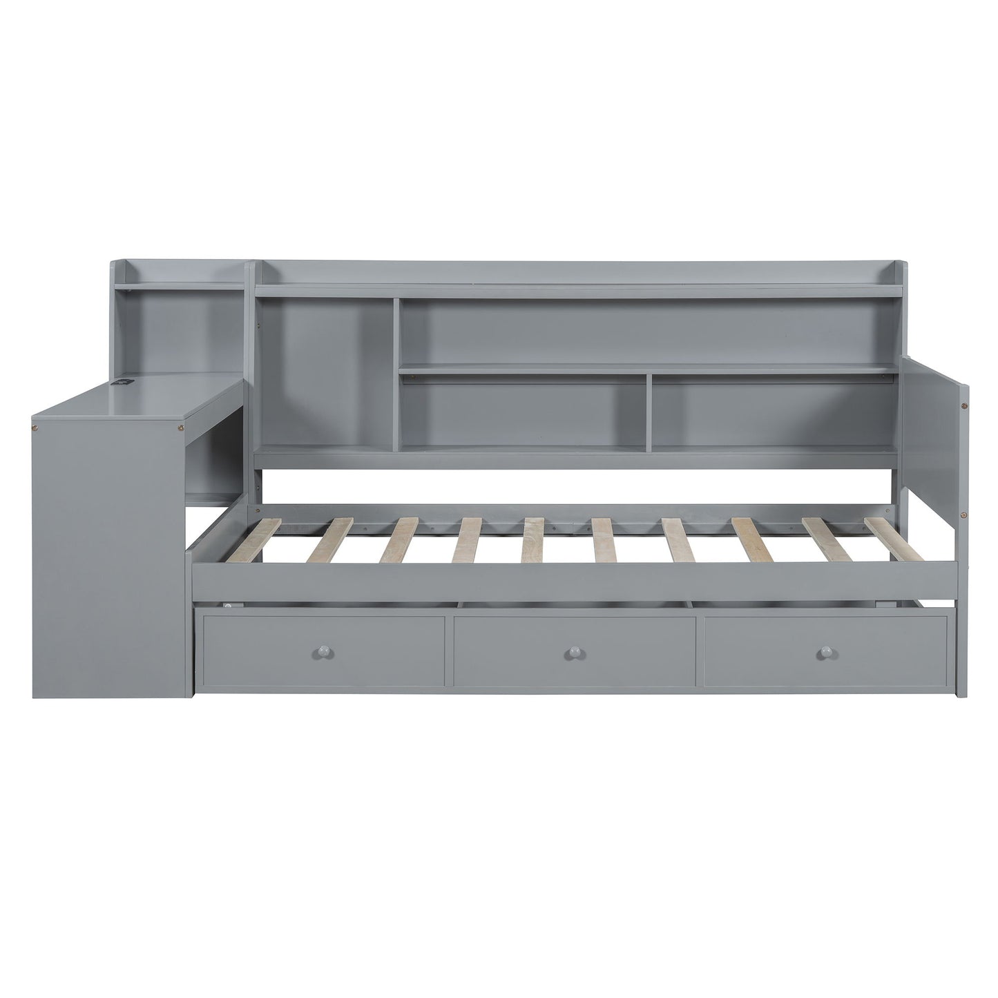 Twin Size Daybed With 3 Drawers USB Ports And Desk - Gray
