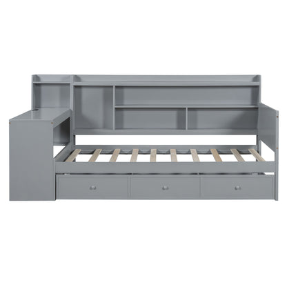 Twin Size Daybed With 3 Drawers USB Ports And Desk - Gray