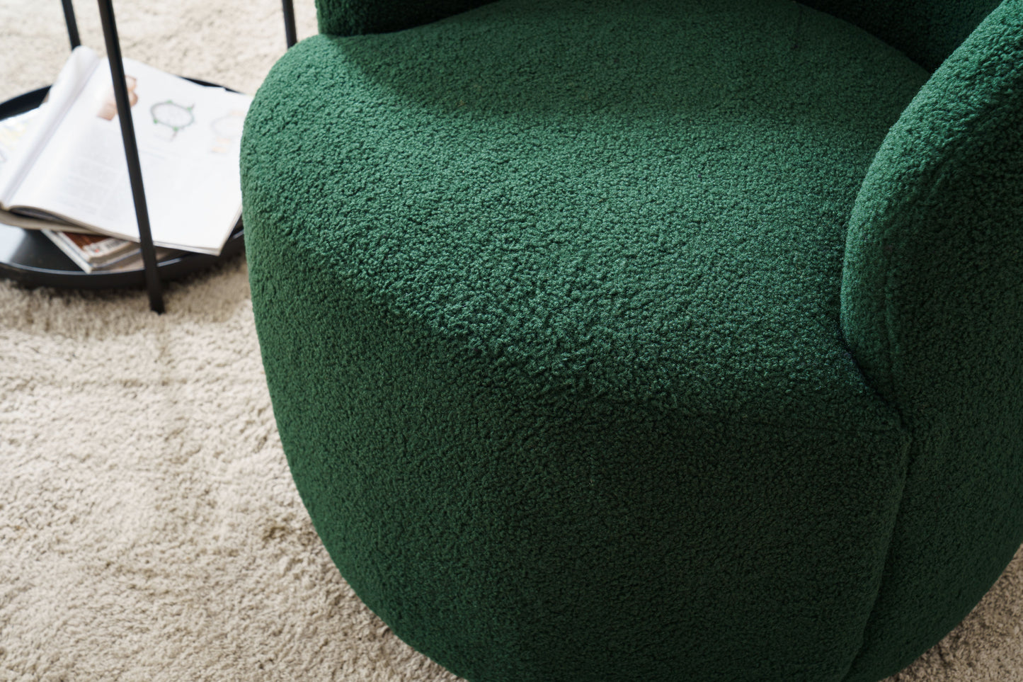 Teddy Fabric Swivel Accent Armchair Barrel Chair With Black Powder Coating Metal Ring - Dark Green