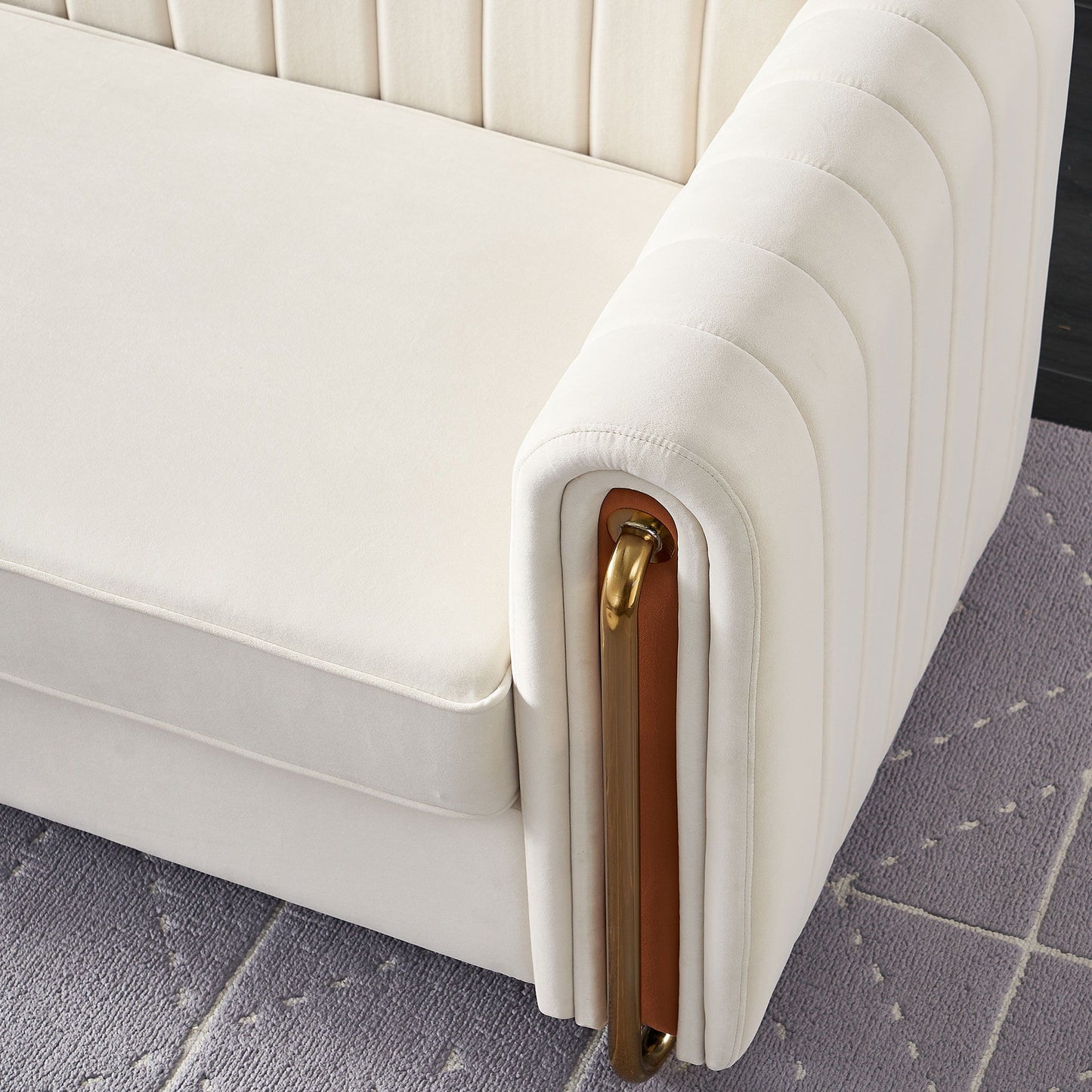 Contemporary Velvet Sofa Couch For Living Room - Beige