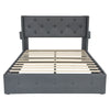 Modern Queen Size Bed Frame With Storage, Wingback Headboard, USB Ports - Dark Gray