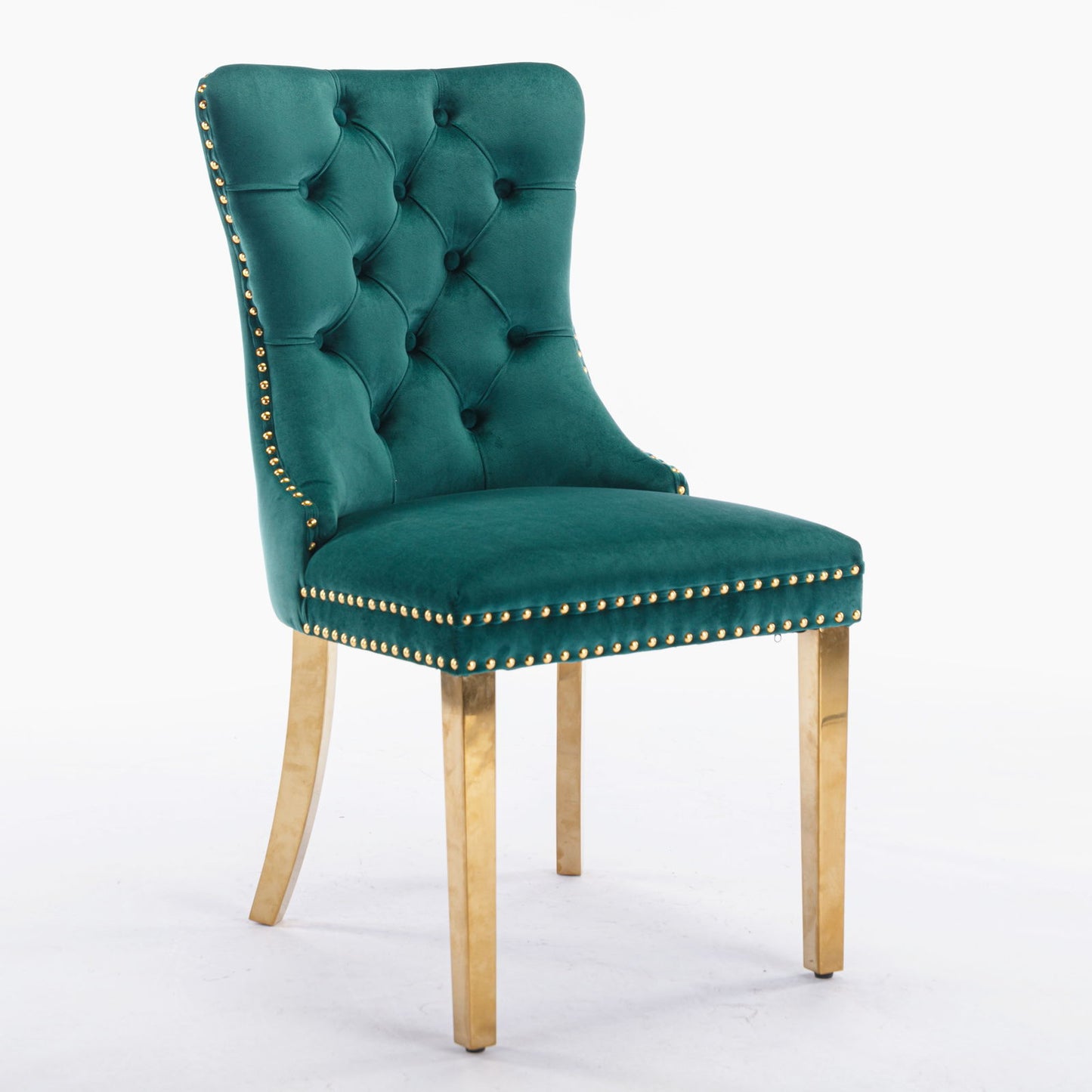 Nikki - Modern, High-End Tufted Solid Wood Contemporary Velvet Upholstered Dining Chair With Golden Stainless Steel Plating Legs, Nailhead Trim (Set of 2) - Green