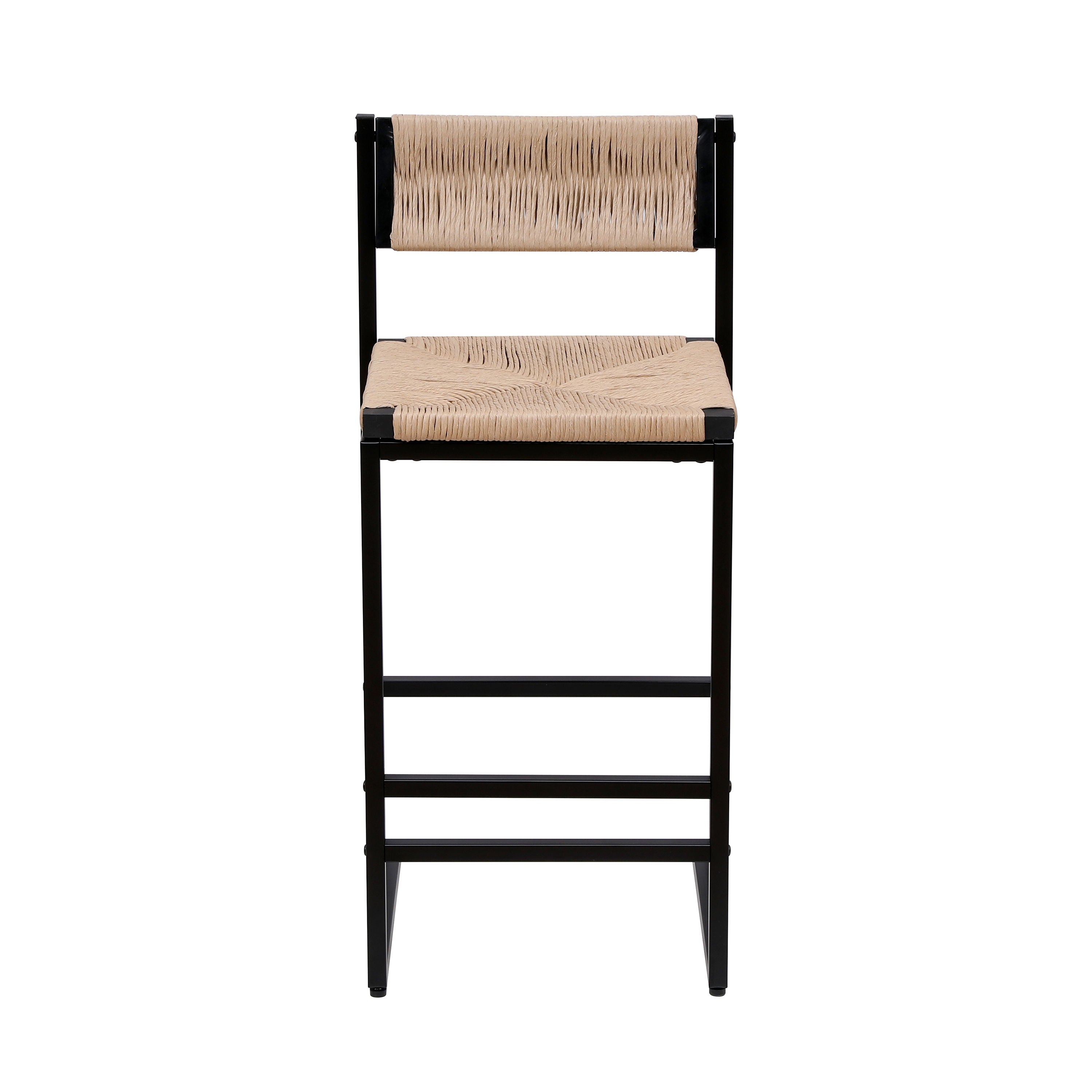 Bar Stools (Set of 2) Paper Rope Weave Dining Chairs With Back Hand Weave Stools For Kichen Island, Bar & Counter - Honey