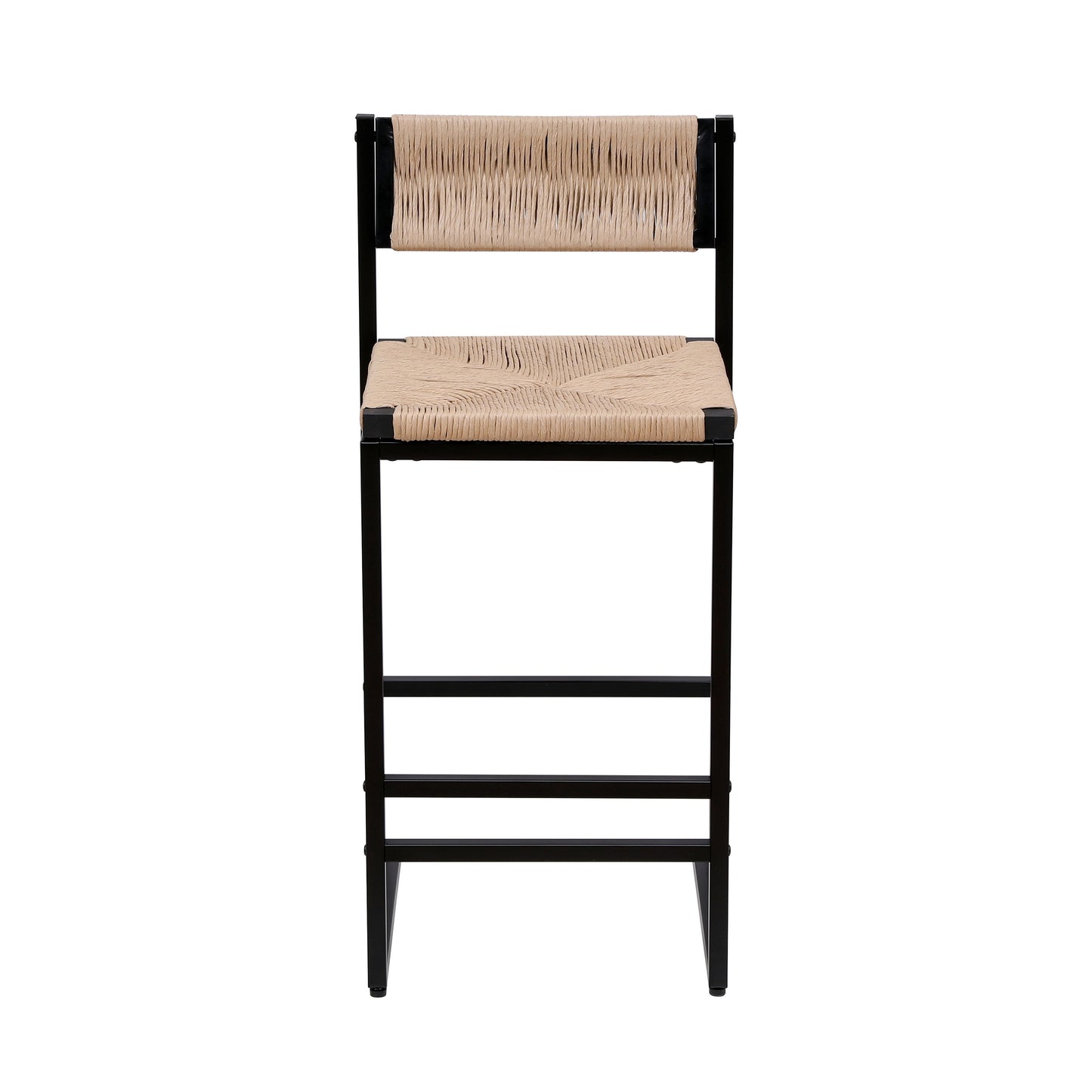 Bar Stools (Set of 2) Paper Rope Weave Dining Chairs With Back Hand Weave Stools For Kichen Island, Bar & Counter - Honey
