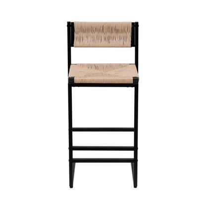 Bar Stools (Set of 2) Paper Rope Weave Dining Chairs With Back Hand Weave Stools For Kichen Island, Bar & Counter - Honey