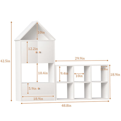 Versatile Kids Bookshelf With House-Shaped Design Multifunctional Storage, Durable - White