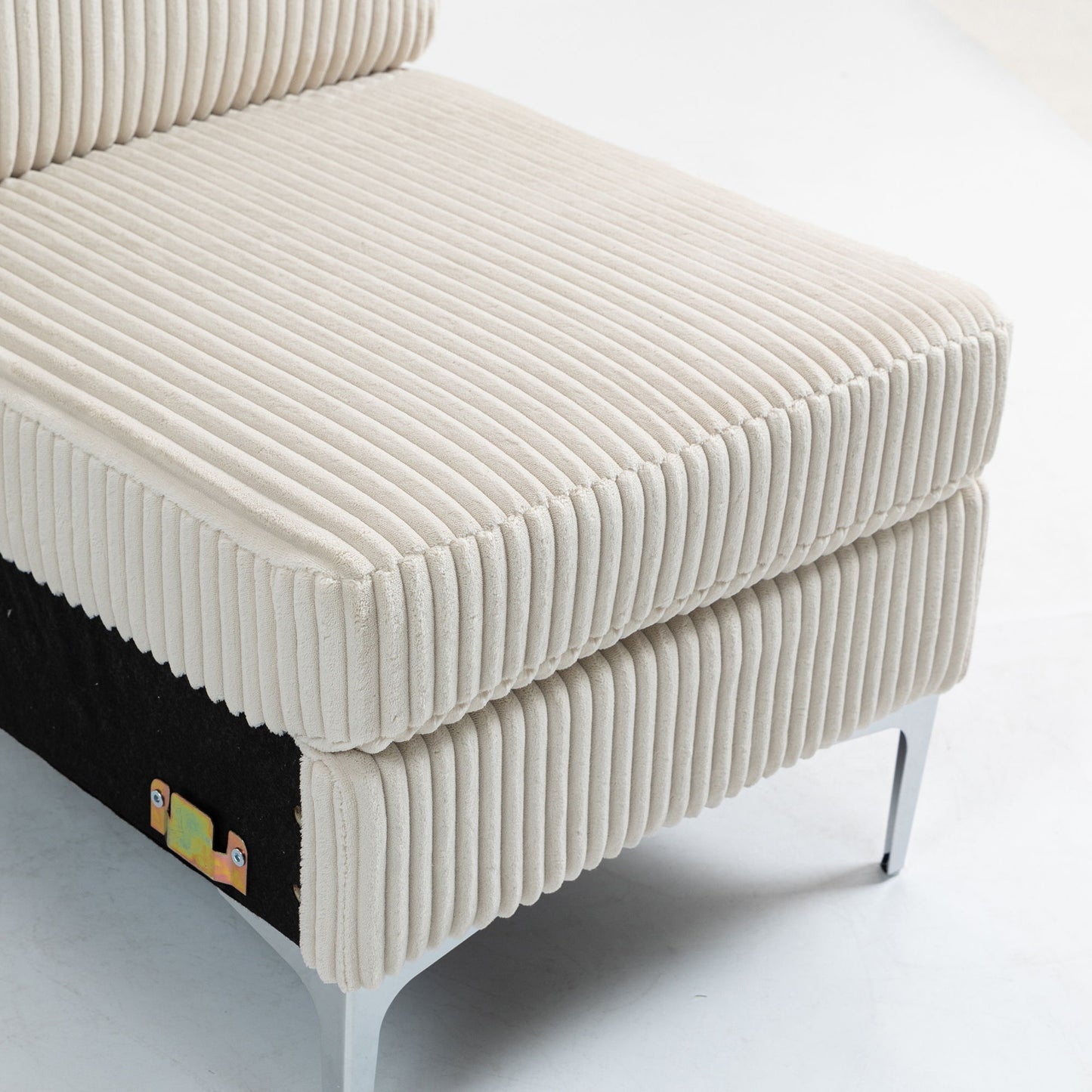 Modular Sectional Sofa Armless Seat Module, Corduroy Sectional Couch, Single Couch Modular Armless Accent Chair With Back Cushion - Beige