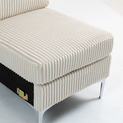 Modular Sectional Sofa Armless Seat Module, Corduroy Sectional Couch, Single Couch Modular Armless Accent Chair With Back Cushion - Beige