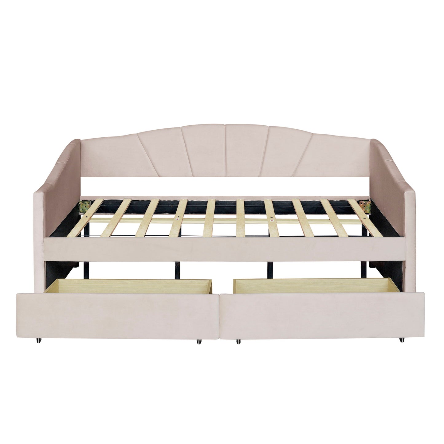 Twin Size Upholstered Daybed With Two Drawers And Slat - Beige
