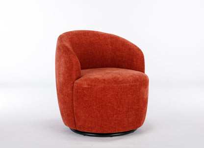 Chenille Fabric Swivel Accent Armchair Barrel Chair With Black Powder Coating Metal Ring - Orange