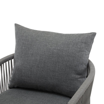 Modern Curved Aluminum Lounge Chair With Stylish Rope - Weave Design And Cushioned Comfort For Outdoor Living - Gray