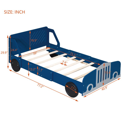 Twin Size Car Shaped Platform Bed With Wheels - Blue