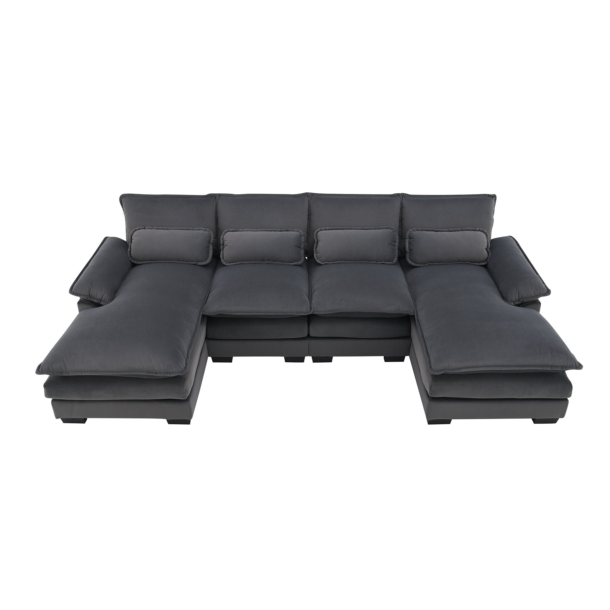 Modern U-Shaped Sectional Sofa With Waist Pillows, 6 Seat Upholstered Symmetrical Sofa Furniture, Sleeper Sofa Couch With Chaise Lounge - Gray