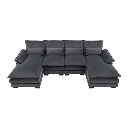 Modern U-Shaped Sectional Sofa With Waist Pillows, 6 Seat Upholstered Symmetrical Sofa Furniture, Sleeper Sofa Couch With Chaise Lounge - Gray