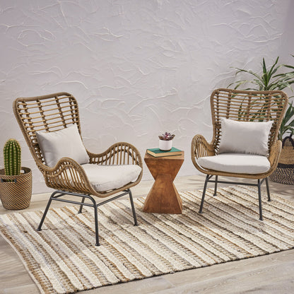 Outdoor Rattan Accent Chair With Metal Legs - Brown
