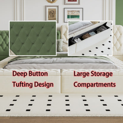 King Modern Upholstered Platform Bed With Storage Space, Sturdy And Stable Solid Wood Frame, Polyester Fabric, Easy To Assemble - Beige