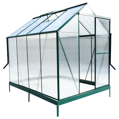 6.3'x8.2'x7' Polycarbonate Greenhouse, Heavy Duty Outdoor Aluminum Walk-In Green House Kit With Rain Gutter, Vent And Door For Backyard Garden - Green