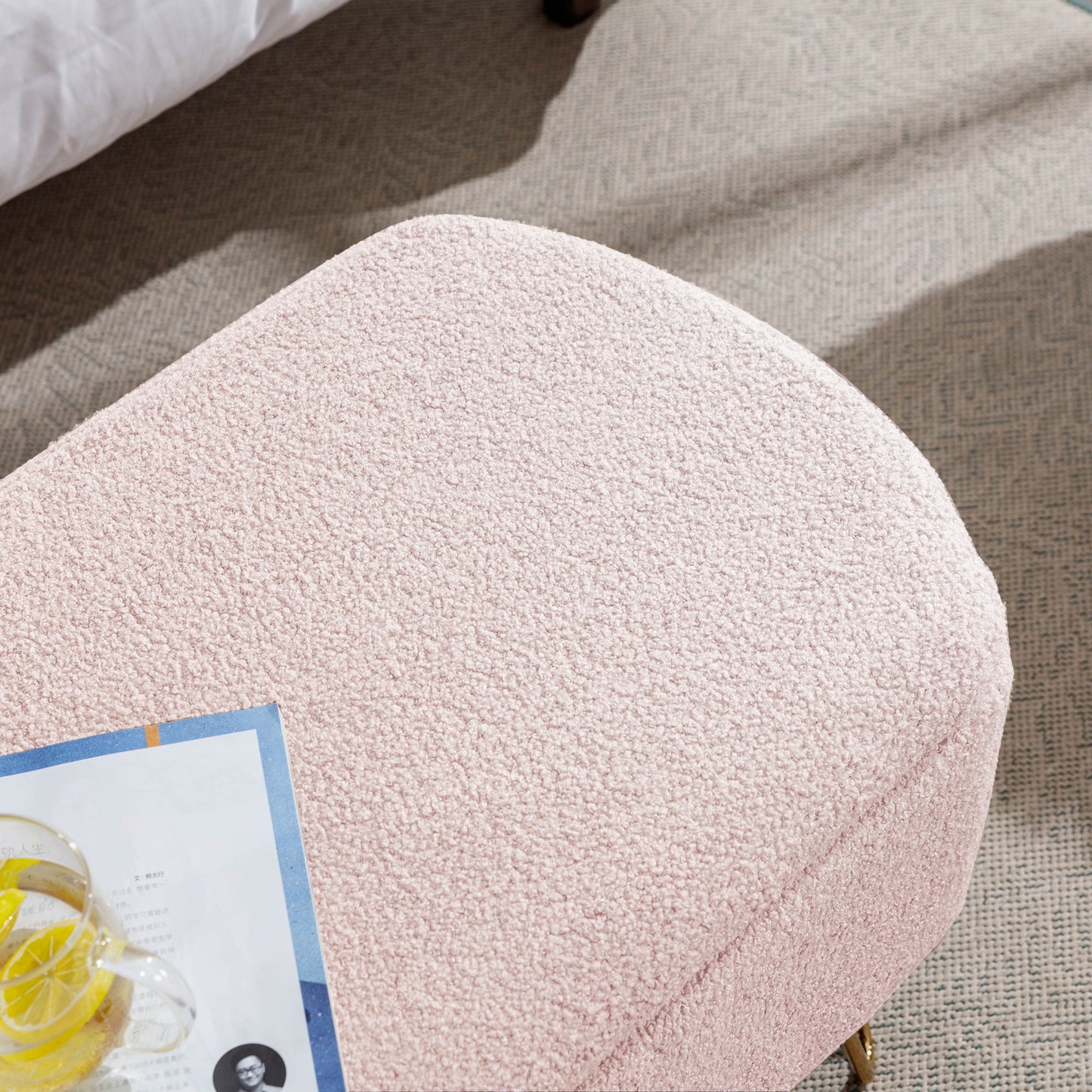 Storage Ottoman Bench For End Of Bed Gold Legs, Modern Gray Faux Fur Entryway Bench Upholstered Padded With Storage For Living Room Bedroom - Pink