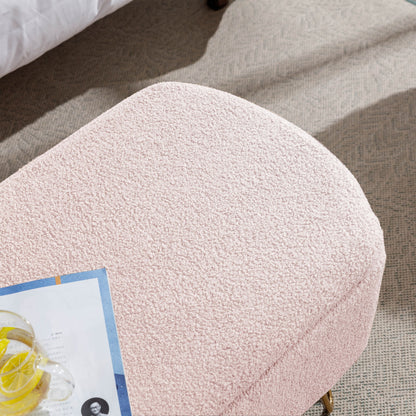 Storage Ottoman Bench For End Of Bed Gold Legs, Modern Gray Faux Fur Entryway Bench Upholstered Padded With Storage For Living Room Bedroom - Pink