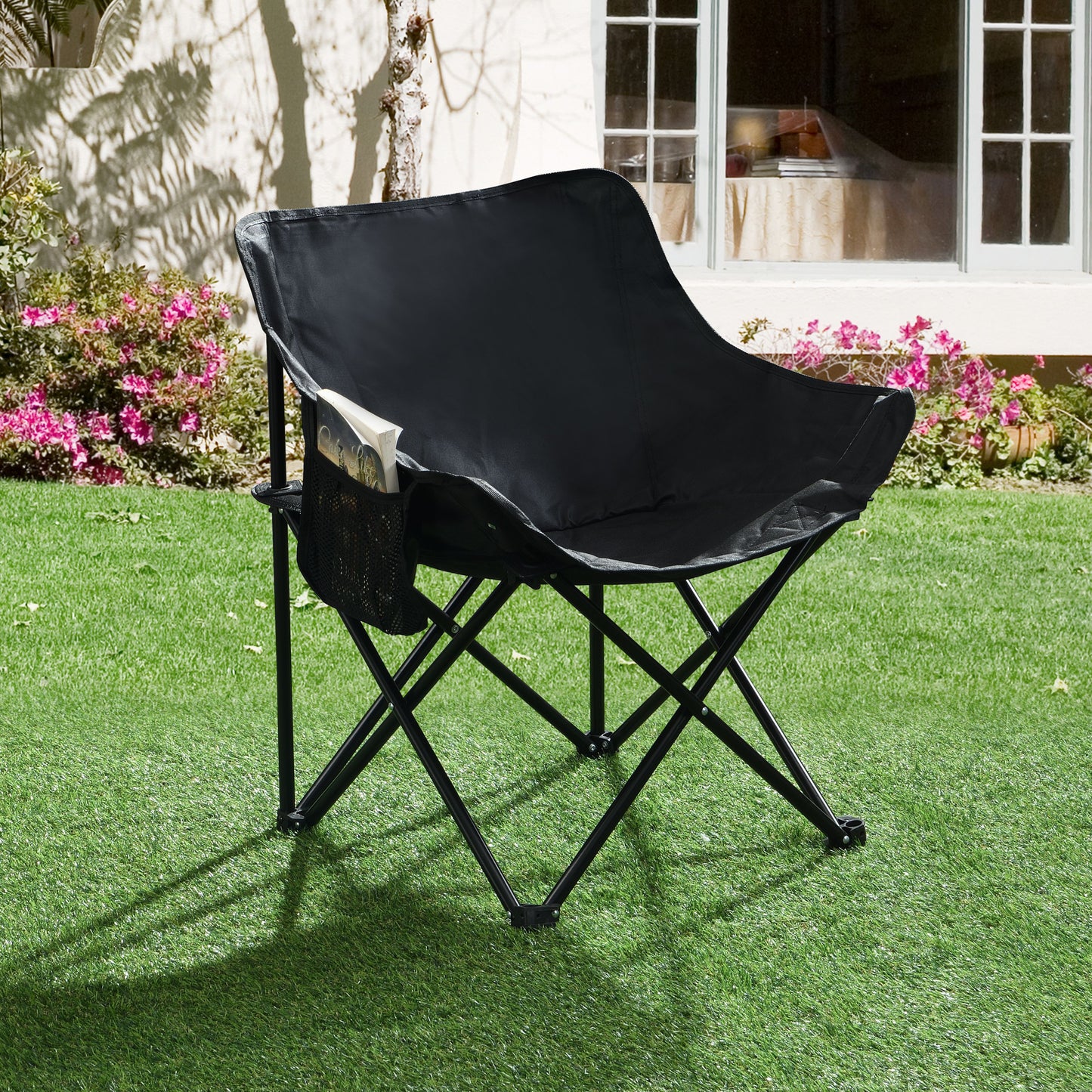 2 Pieces Outdoor Portable Folding Camping Chairs With Carry Bag - Black