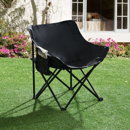 2 Pieces Outdoor Portable Folding Camping Chairs With Carry Bag - Black
