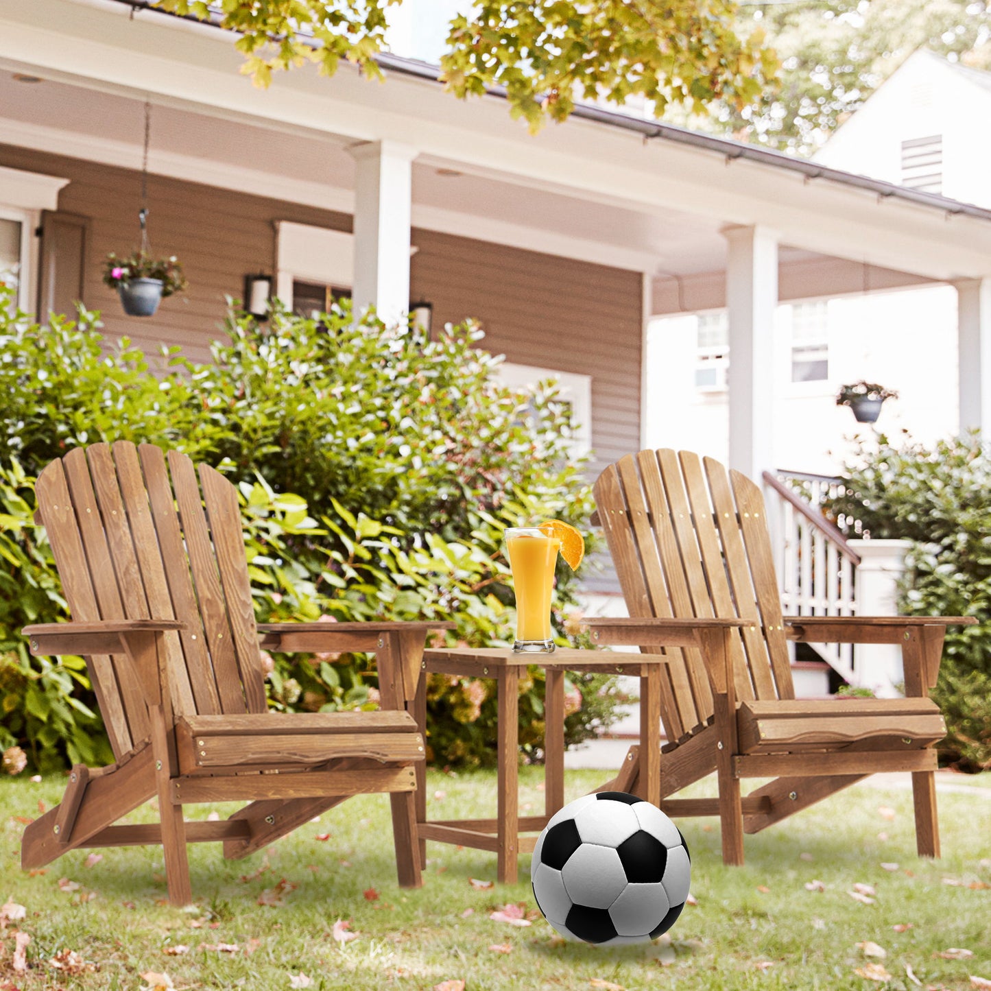 Wooden Outdoor Folding Adirondack Chair (Set of 2) Wood Lounge Patio Chair For Garden, Garden, Lawn, Backyard, Deck, Pool Side, Fire Pit - Light Brown