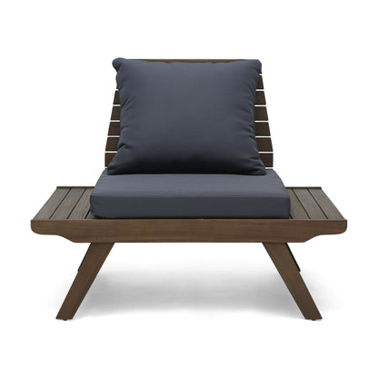 Outdoor Club Chair With Slatted Design And Water Resistance Cushion - Dark Gray