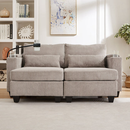 Convertible Chaise Lounge Loveseat Sofa Bed With USB Ports, Cup Holders, Phone Holder, Storage - Brown