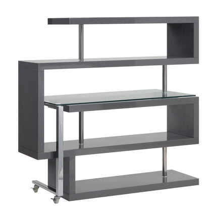 Buck II - Clear Glass, Chrome High Gloss Writing Desk With Shelf - Gray